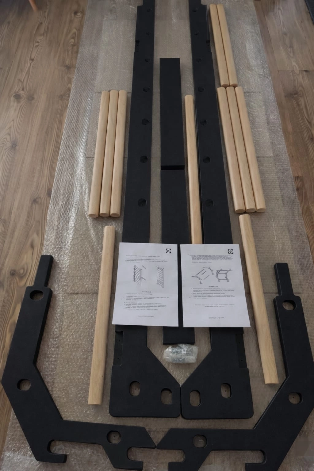 Fitladder Kombo Bar - Ahşap Bafiks Barı, İsveç Merdiveni, Egzersiz Barı, Skolyoz Duvar Barı - Ahşap/Siyah