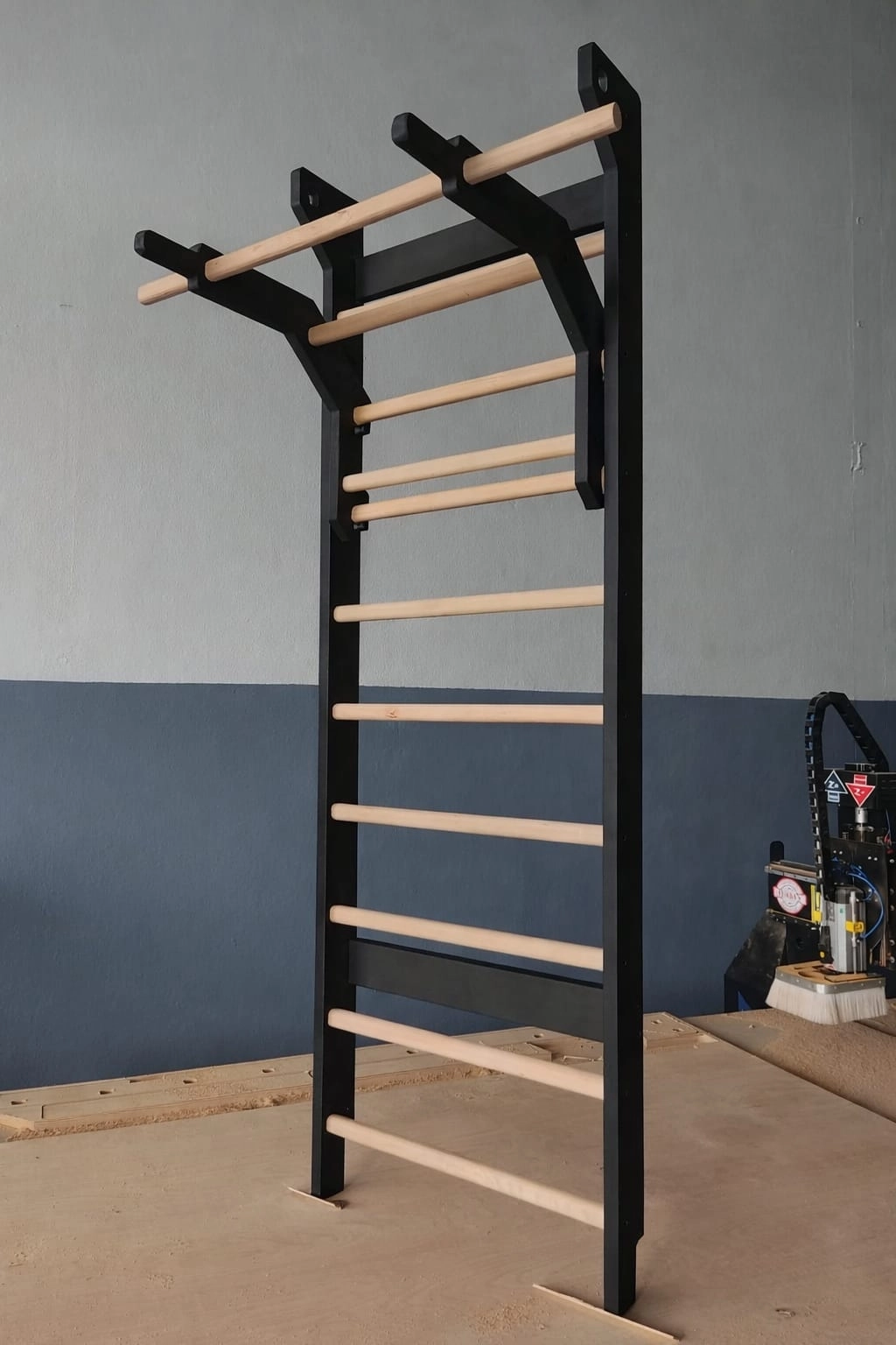 Fitladder Kombo Bar - Ahşap Bafiks Barı, İsveç Merdiveni, Egzersiz Barı, Skolyoz Duvar Barı - Ahşap/Siyah