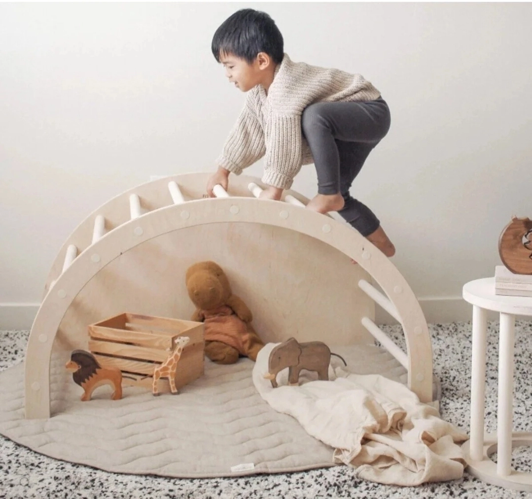 KidsLadder Ahşap Pikler Halkası – Montessori Tırmanma, Denge ve Motor Gelişim Oyuncağı