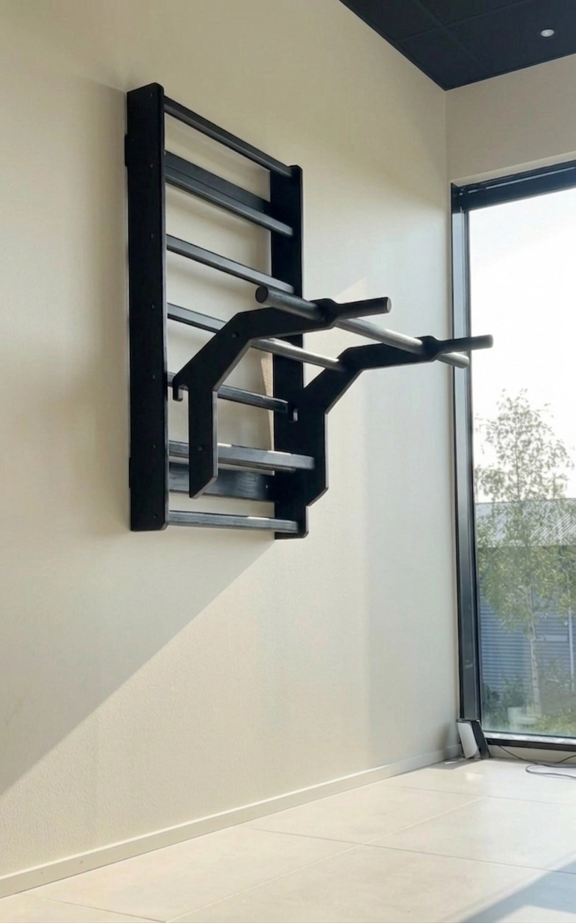 Fitladder Kompakt Bar - Ahşap Barfiks Barı, İsveç Merdiveni, Egzersiz Barı, Skolyoz Duvar Barı - Siyah