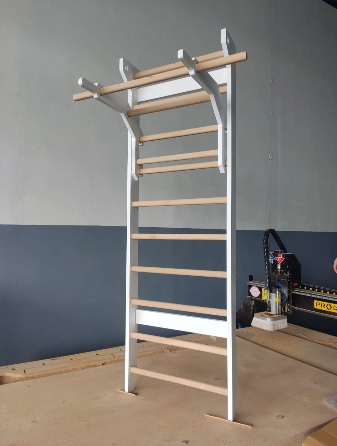 Fitladder Kombo Bar - Ahşap Bafiks Barı, İsveç Merdiveni, Egzersiz Barı, Skolyoz Duvar Barı - Ahşap/Beyaz