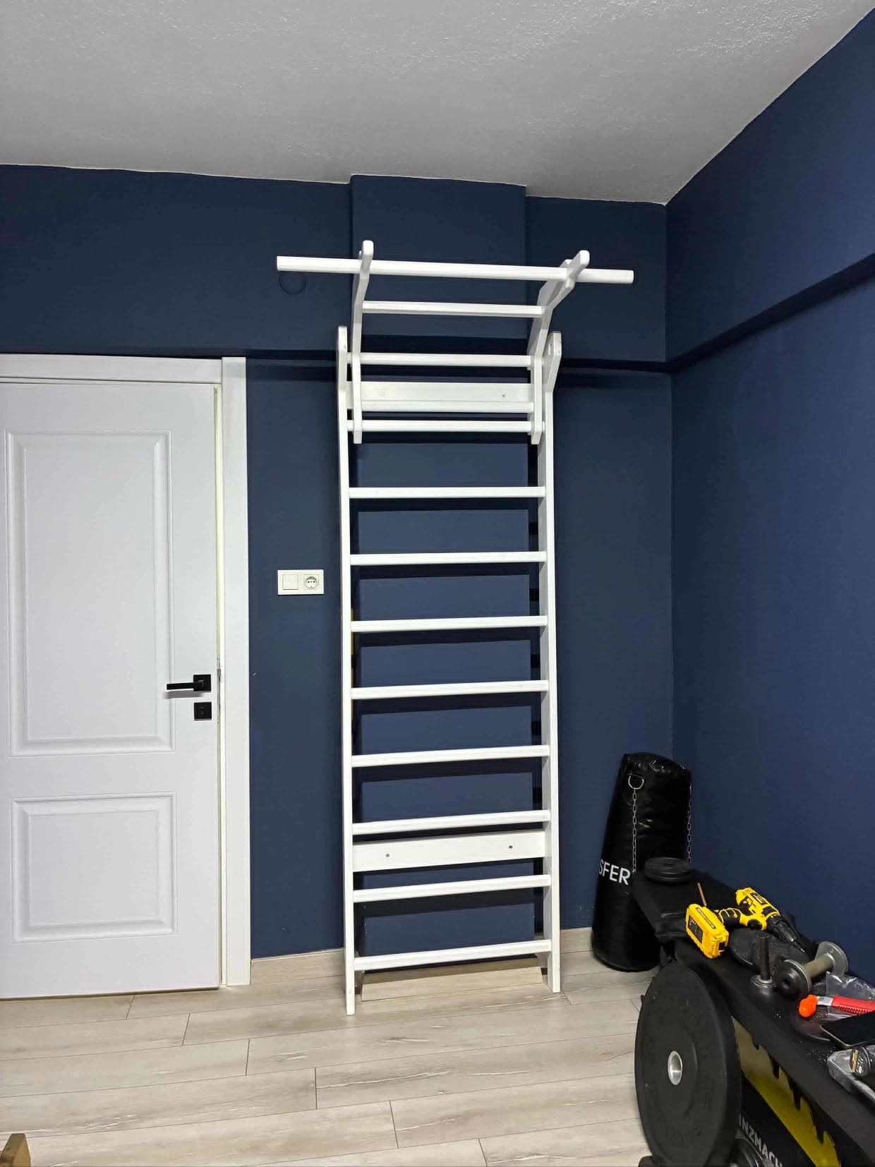 Fitladder Kombo Bar - Ahşap Bafiks Barı, İsveç Merdiveni, Egzersiz Barı, Skolyoz Duvar Barı - Beyaz